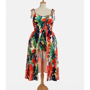 SHEIN Curve Tropical Leaf Tie Shoulder Romper Maxi Overlay Plus Size 2XL NEW